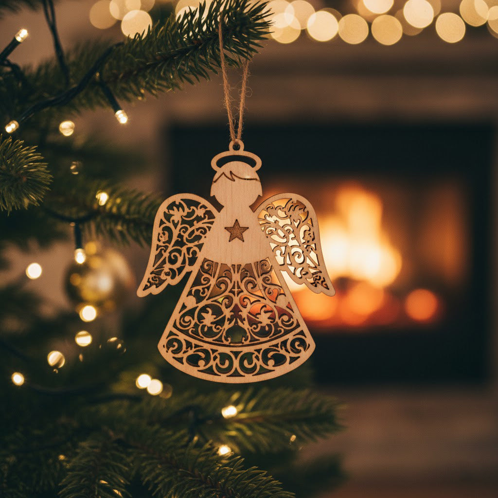 decoratiune ingeras de lemn gravat