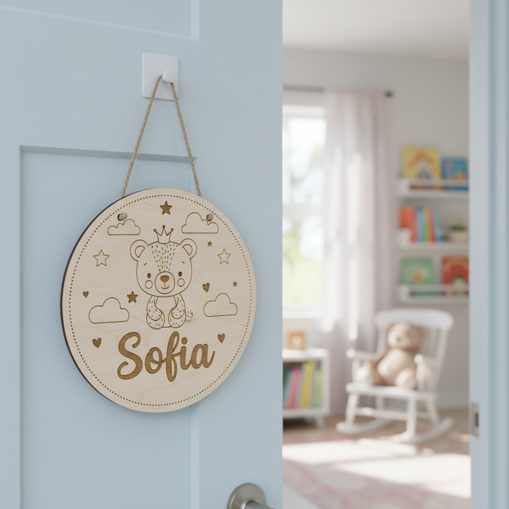 Decorațiune de Ușă Personalizată din Lemn – Plăcuță Nume Familie, Cameră Copii sau "Bun Venit"