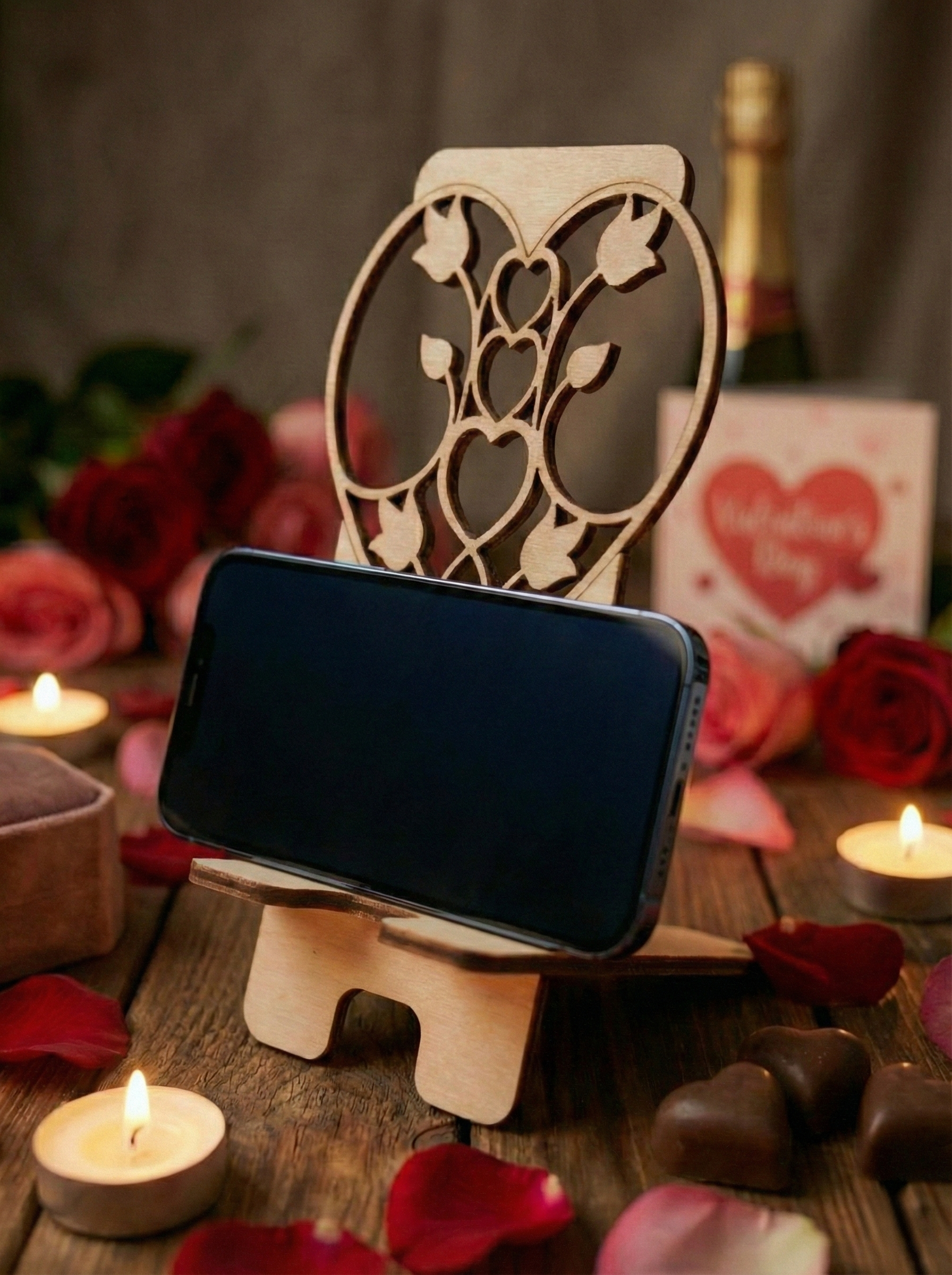 Suport Telefon Lemn Personalizat  – Ediție de Valentine's Day