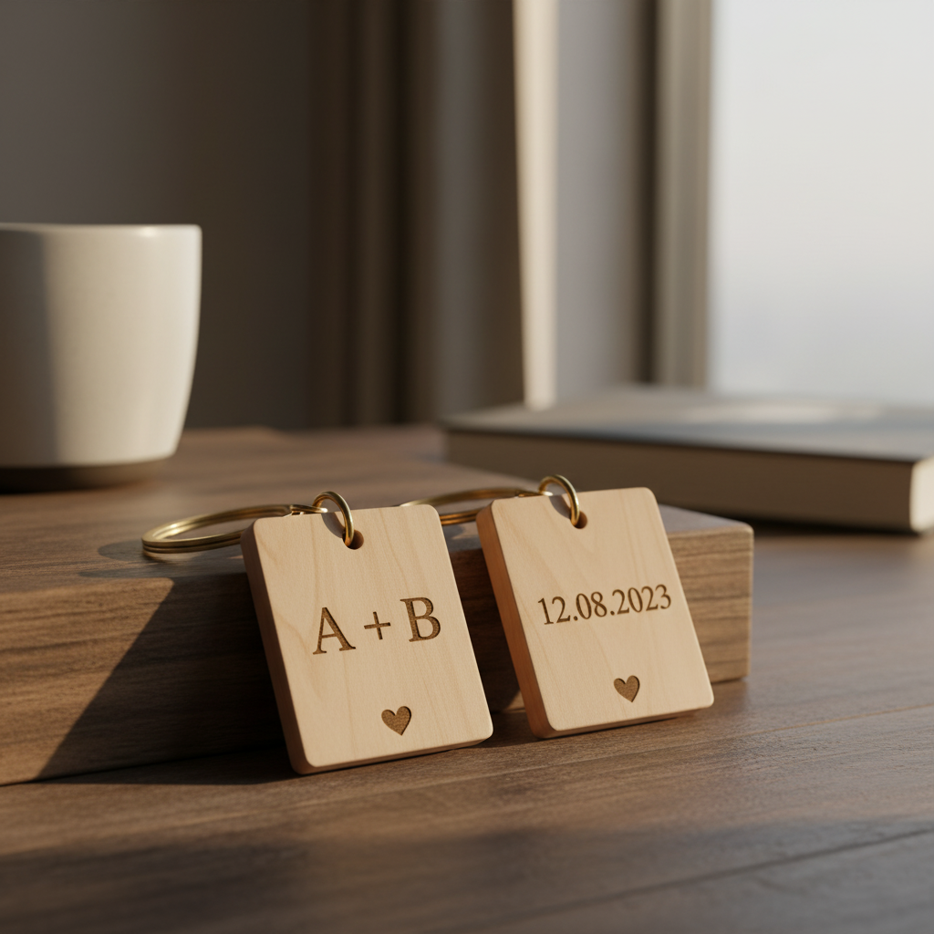 Breloc de Lemn Personalizat – Păstrează Amintirile Aproape (Gravură Laser)