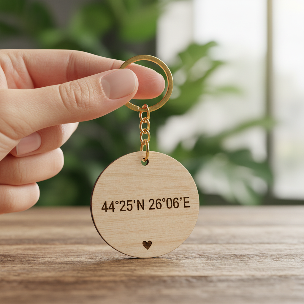 Breloc de Lemn Personalizat – Păstrează Amintirile Aproape (Gravură Laser)