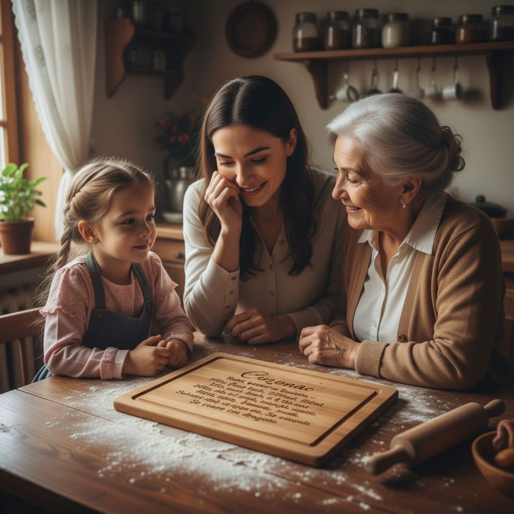 Tocător de Lemn Personalizat – Rețeta Secretă a Bunicii (Gravură Laser)