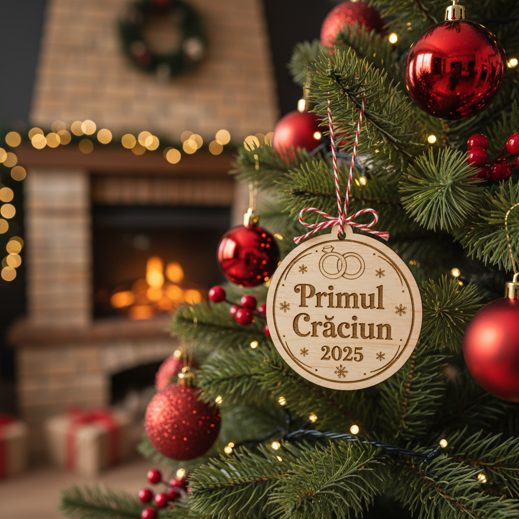 Ornament Brad Personalizat din Lemn - Cadou Unic de Crăciun