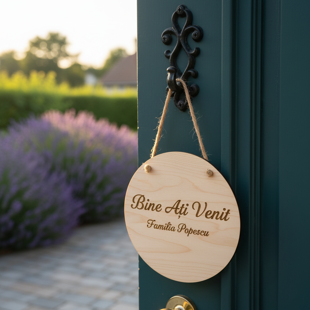 Decorațiune de Ușă Personalizată din Lemn – Plăcuță Nume Familie, Cameră Copii sau "Bun Venit"