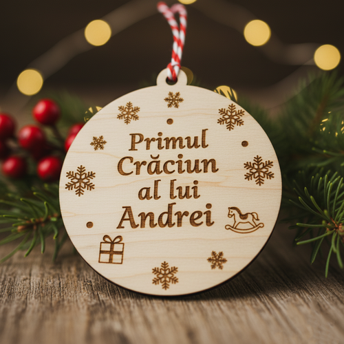 Ornament Brad Personalizat din Lemn - Cadou Unic de Crăciun